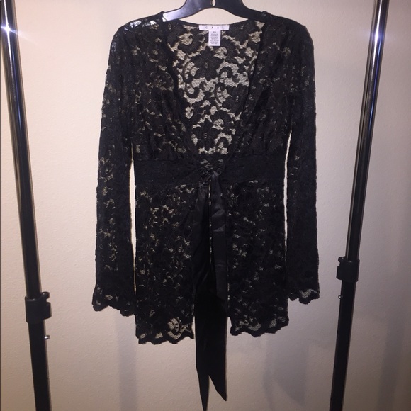 CAbi Sweaters - Cabi Black Lace Tie Front Jacket Cardigan Kimono